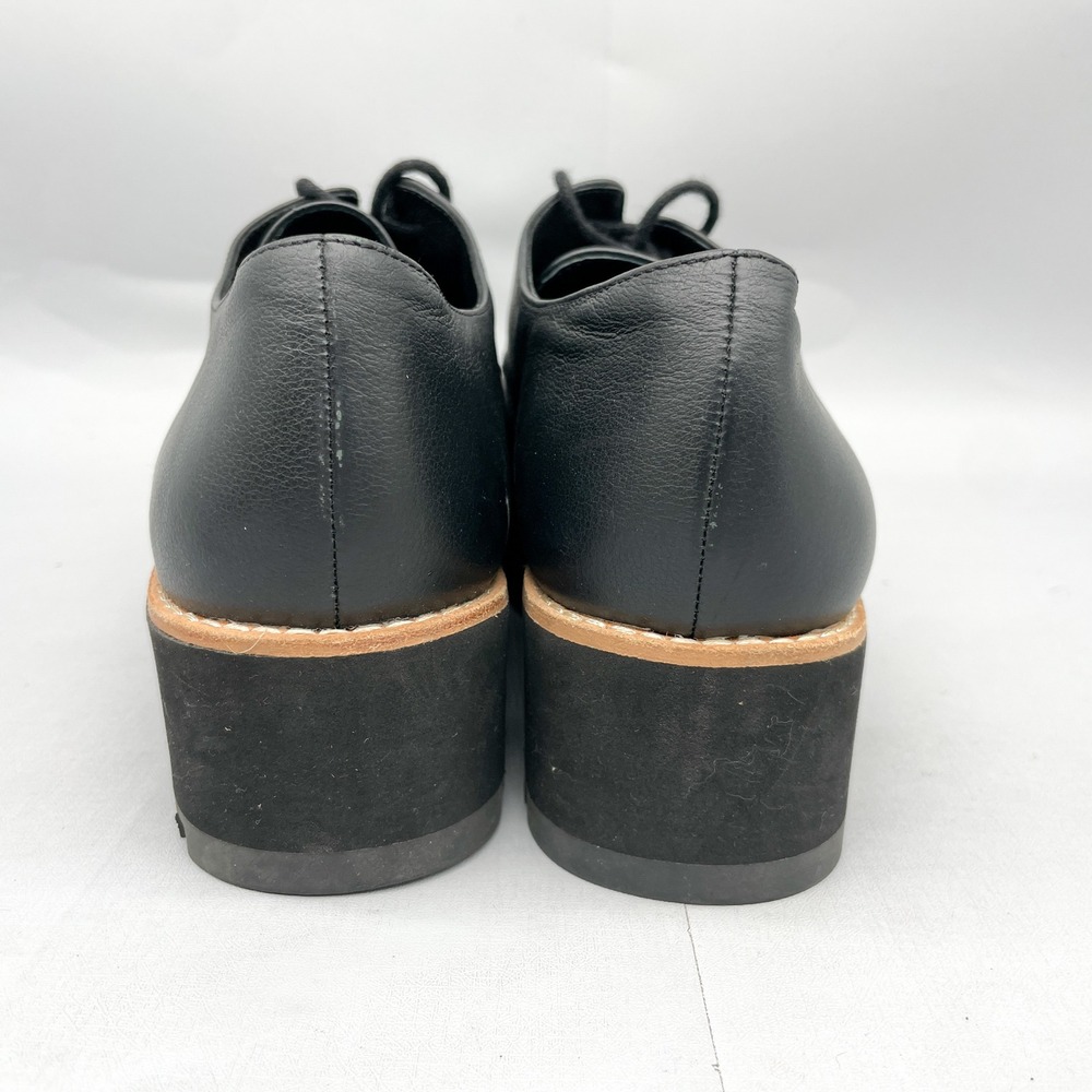 Eileen Fisher Womens 9 Eddy Oxford Black Leather Platform Derby Shoe Chunky Heel - Picture 6 of 12